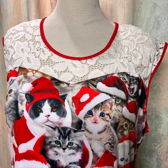 📌Eyecatcher Christmas Party Dress with Lace Design Cute Cats with Santa Hats - Picture 4 of 16